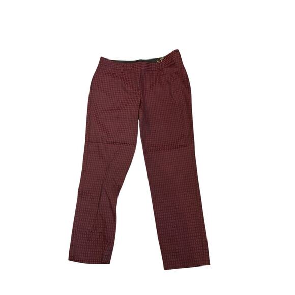 Zac & Rachel Pants - Zac & Rachel Slim Ankle Pants Mid Rise Gingham Stretch Wine/Black Size 10 NWT